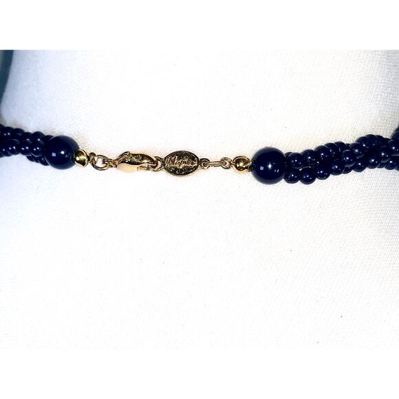 Vintage Napier Multistrand Midnight Blue Beaded Faux Pearl Statement Necklace - Picture 7 of 7